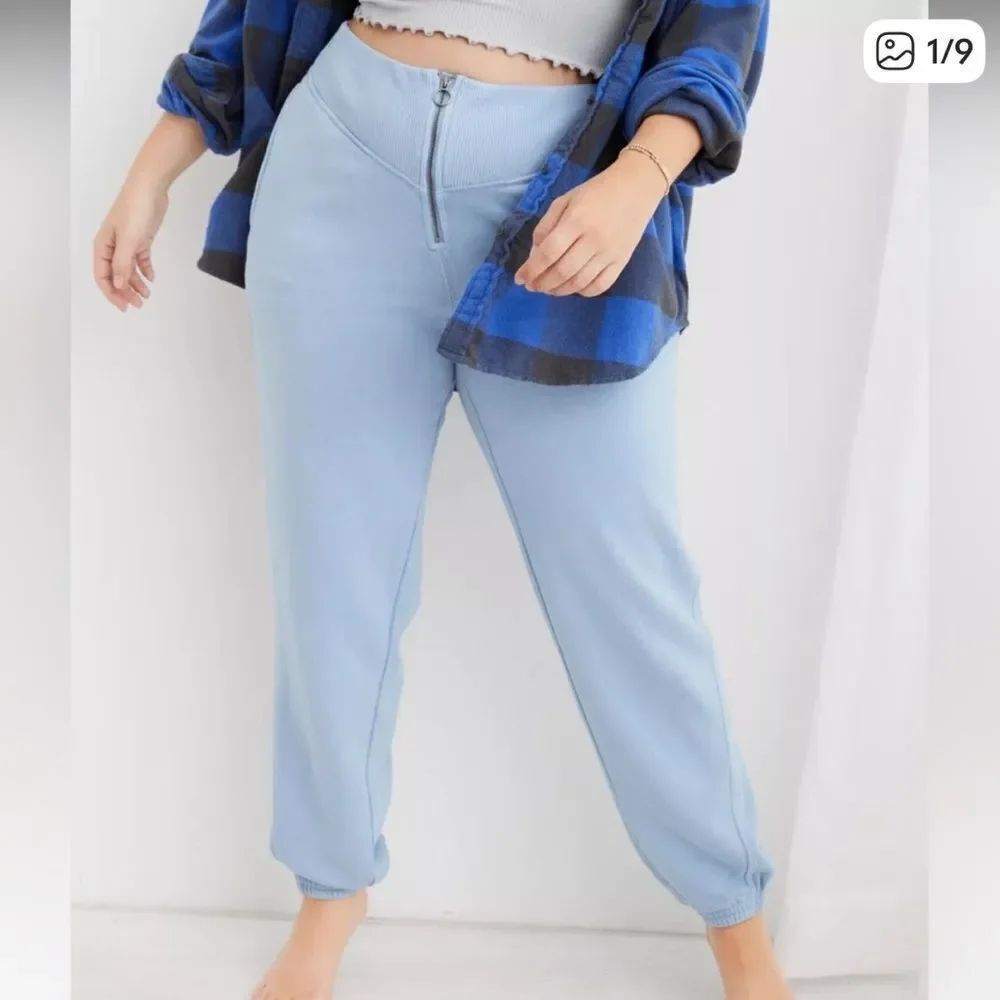 Aerie Fleece Corset High Waisted Zip Up Jogger Blue Womens XL